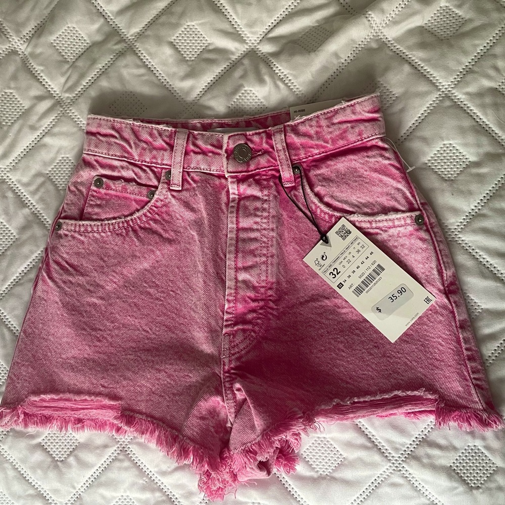 Zara Pink Acid Denim Shorts
